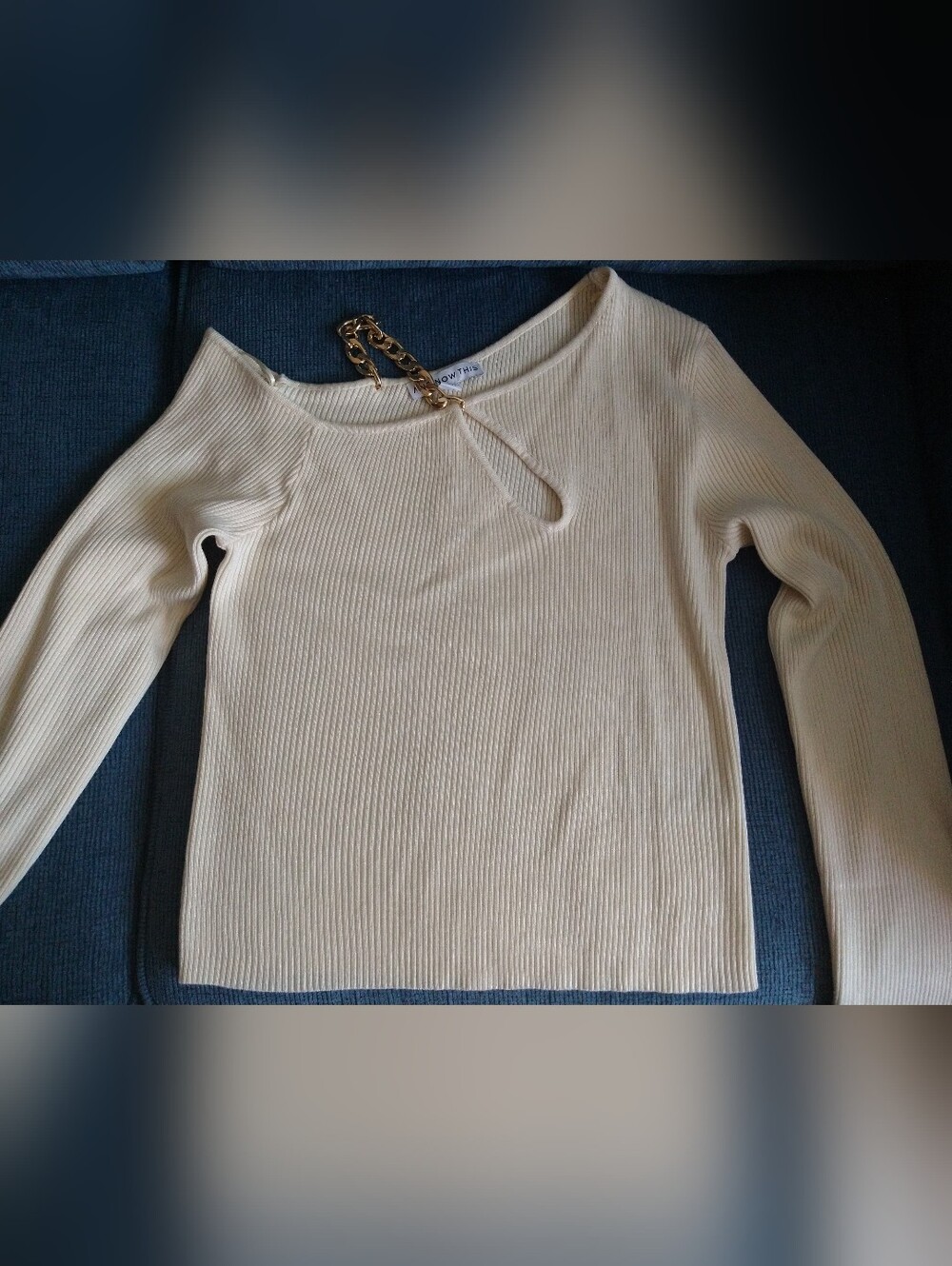 Asymmetrical One Shoulder Cutout Chain Strap Large Sweater Top